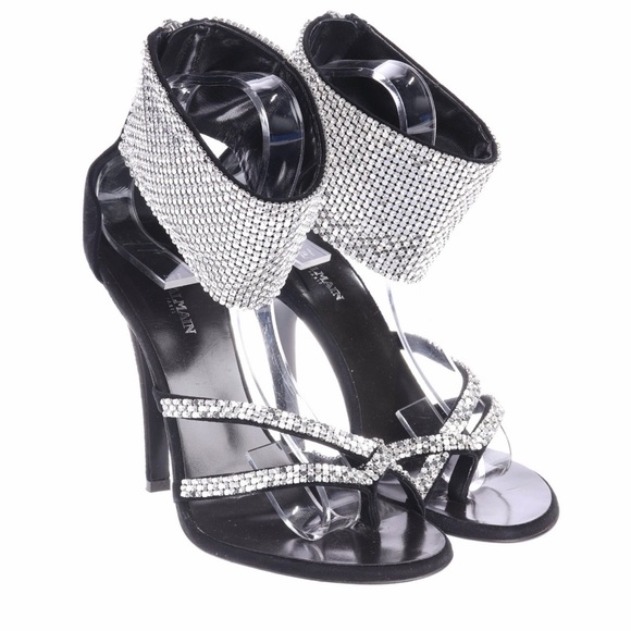 Giuseppe Zanotti Shoes - Giuseppe Zanotti Black and Silver Crystal Ankle-Cuff Stilettos